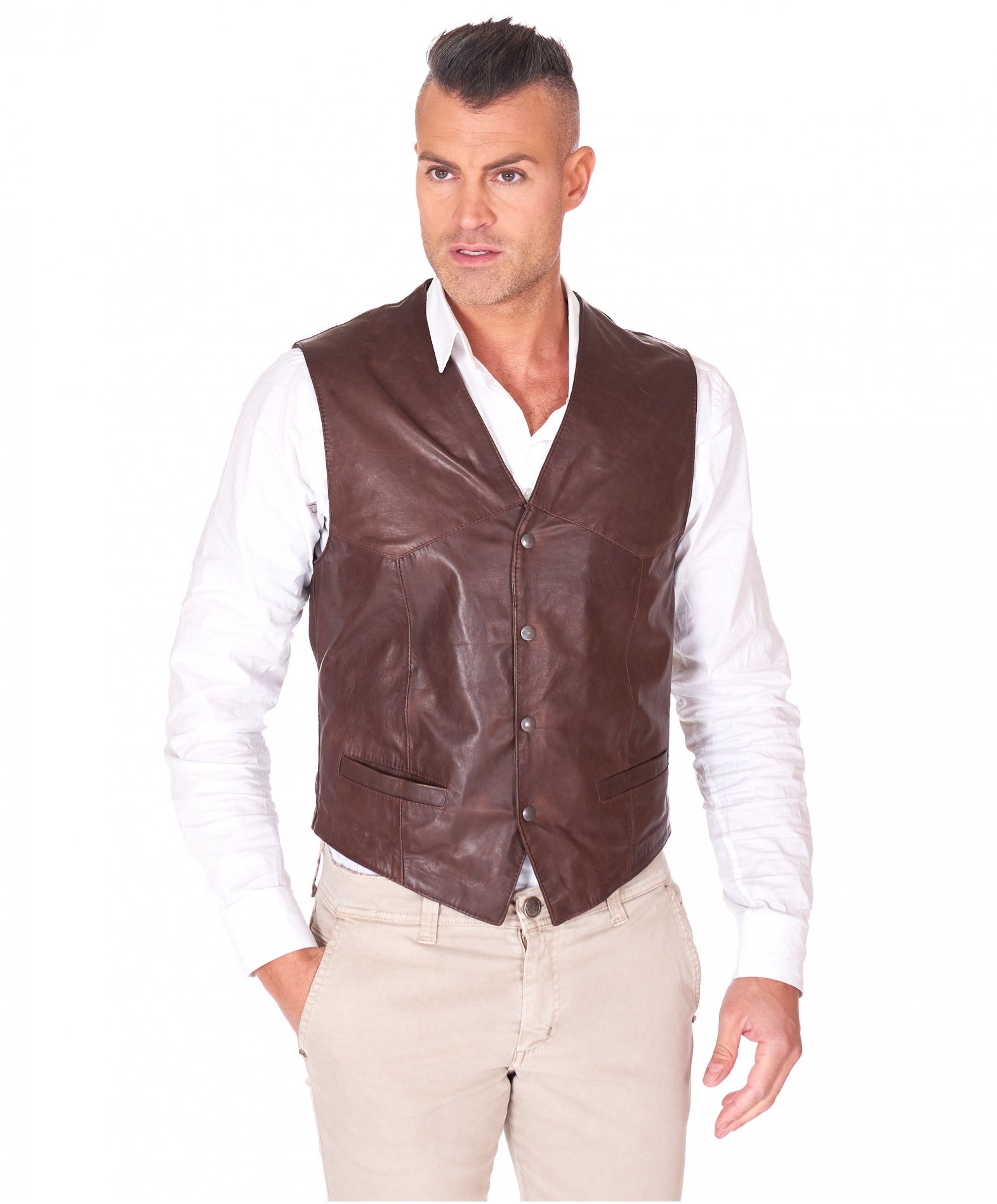 ManVest Leather sleeveless gilet jacket soft leather brown Gilet