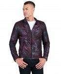 Giacca in pelle militare bordeaux effetto liscio