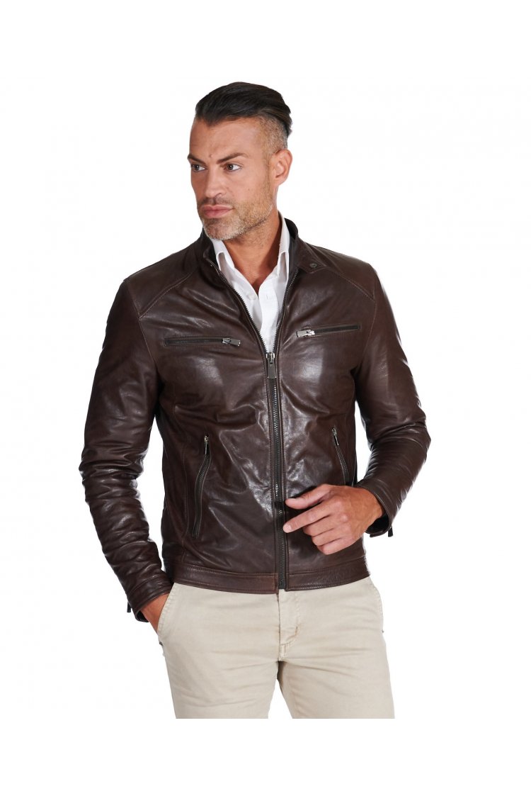 Dark brown pull up leather...