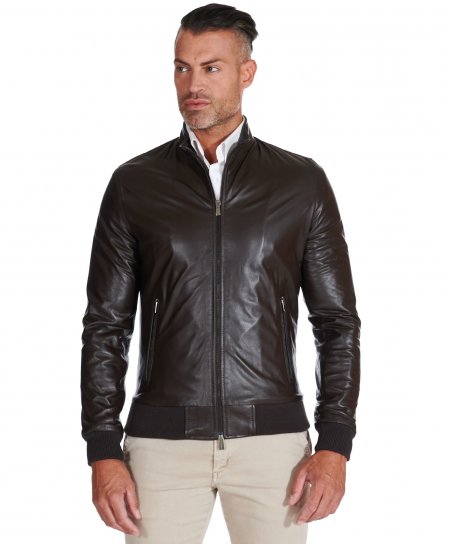 Brown nappa leather bomber...