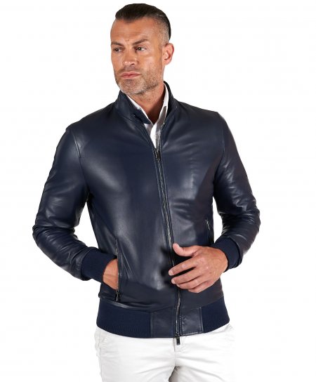Blue natural leather bomber...