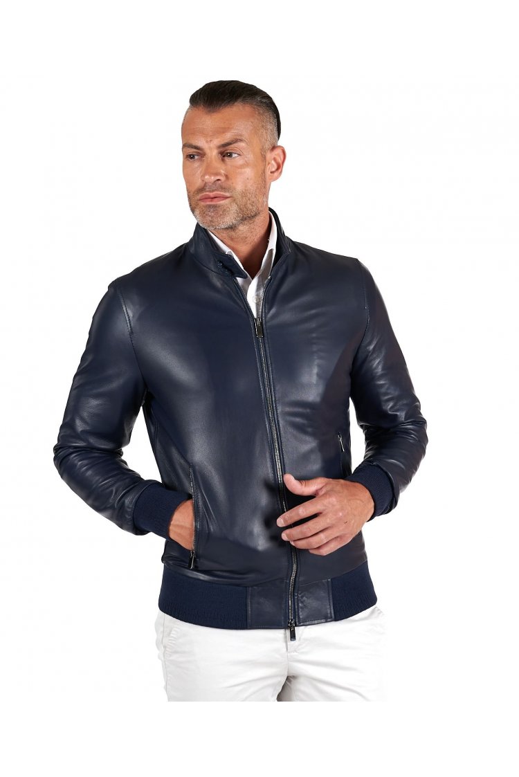 Blue natural leather bomber...