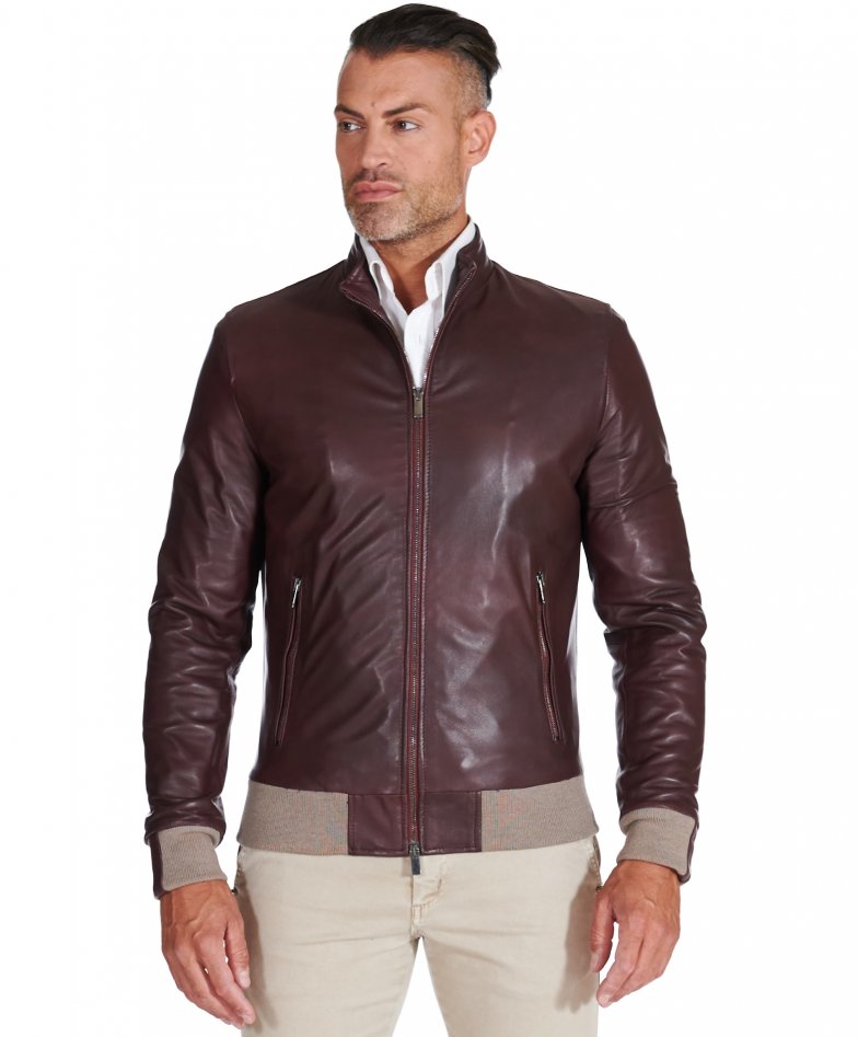 men s leather jacket bomber genuine leather bordeaux color 106