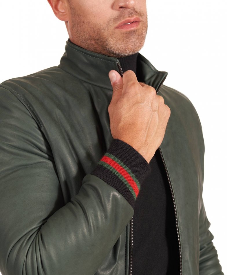 Green natural lamb leather bomber...