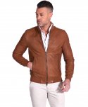 Bomber in pelle cuoio nappa effetto liscio