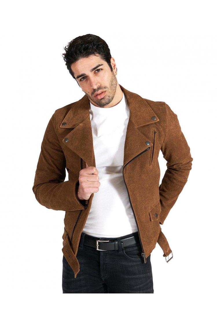 Tan belted nubuck lamb...
