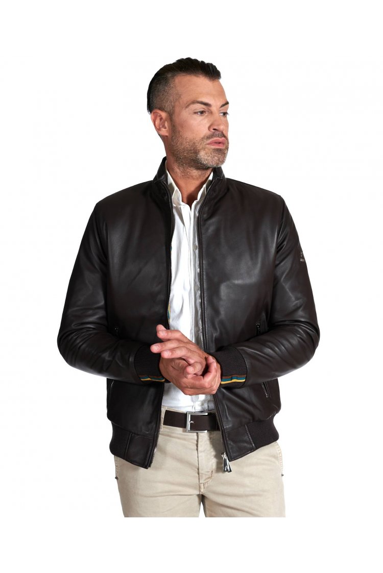 Brown padded leather bomber...