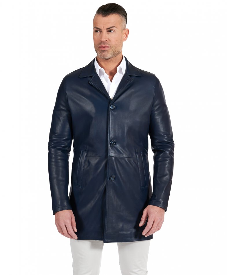 fjackets Leather Car Coat 3/4 Length Leather Coats Mens - Real Leather  Trench Coats For Men