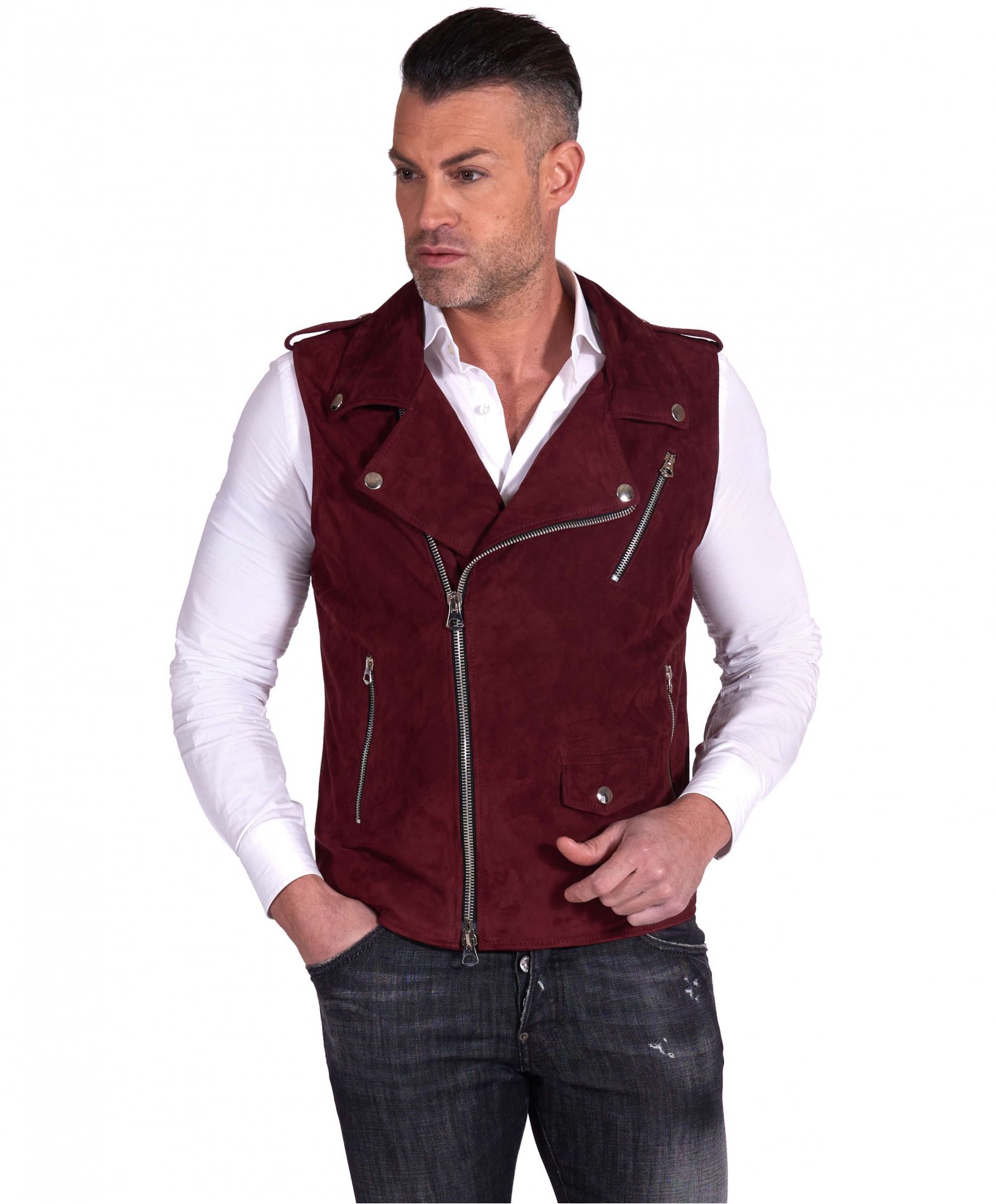 Mens Sleeveless Genuine Sheep Leather Gilet Vest Waistcoat Puffer Jacket 5  Color