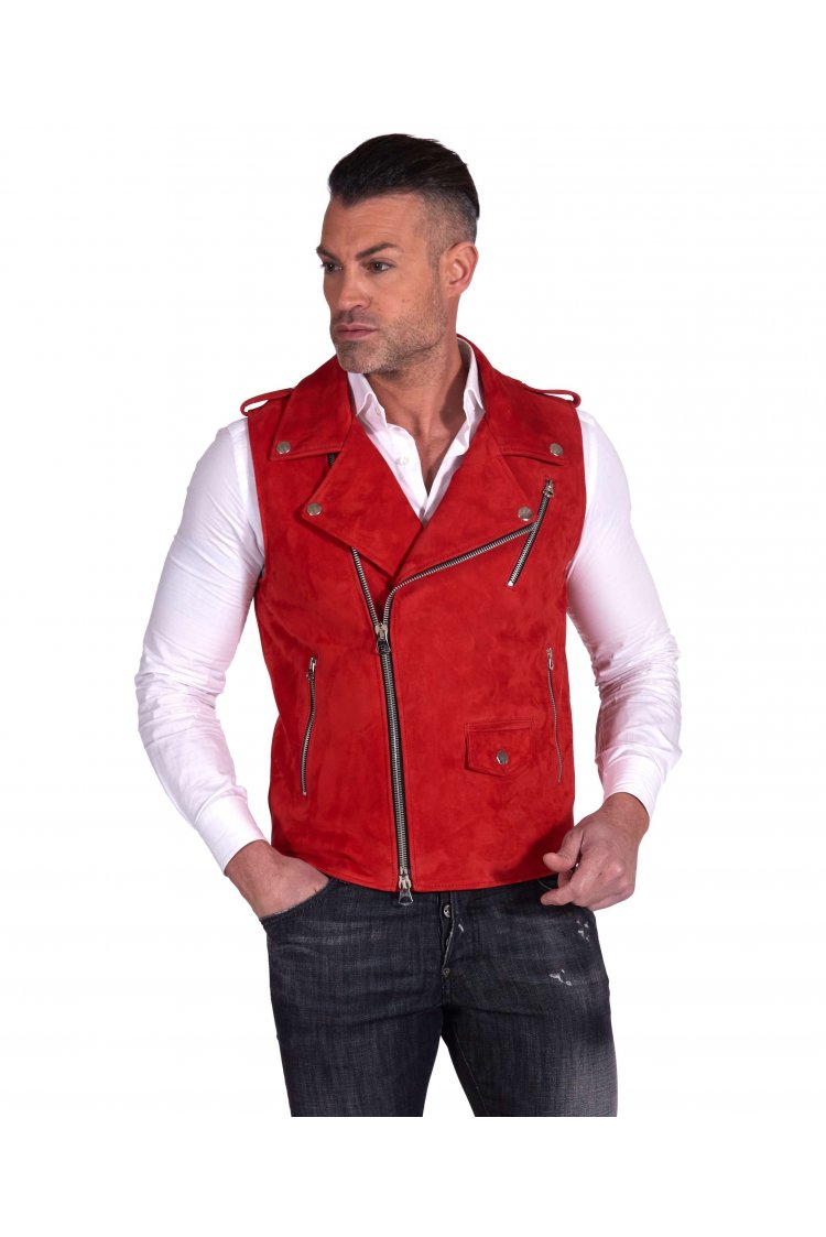 Red lamb leather sleeveless...