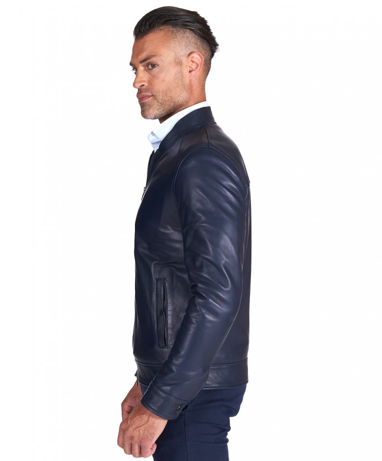 magnet jacket blue pockets mens Genuine D\'Arienzo leather Marlon | leather jacket