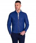 Giacca in pelle naturale blu elettrico con cerniera