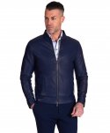 Giacca in pelle naturale blu scuro effetto liscio