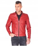 Giacca in pelle rossa nappa effetto liscio collo coreana
