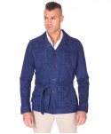 Giacca Sahariana in camoscio blu con bottoni