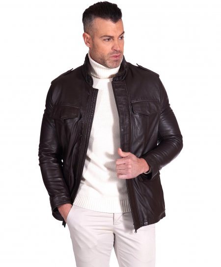Black lamb leather jacket four pockets