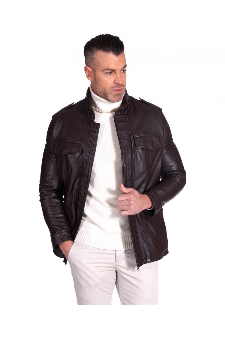 Black lamb leather jacket four pockets