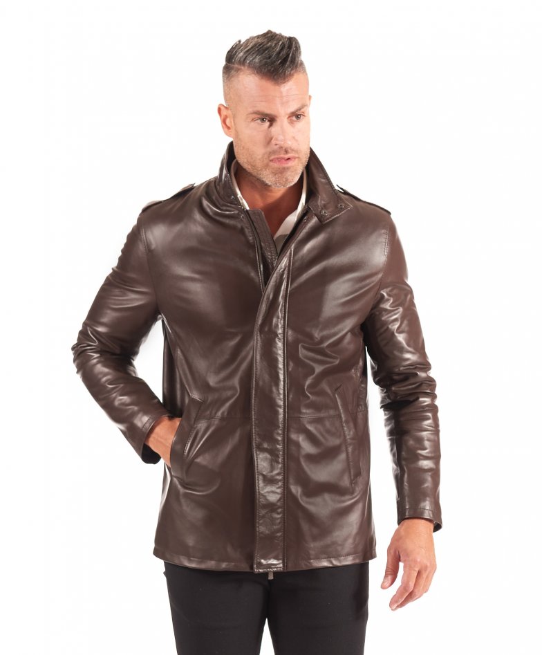 Luca - Dark brown nappa lamb leather jacket two pockets