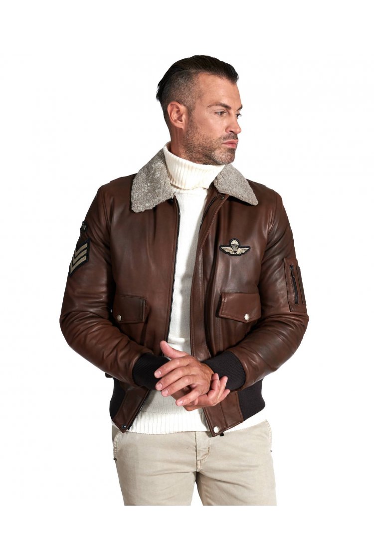 Brown lamb leather bomber...