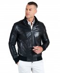 Giubbotto bomber in pelle nera nappa effetto liscio