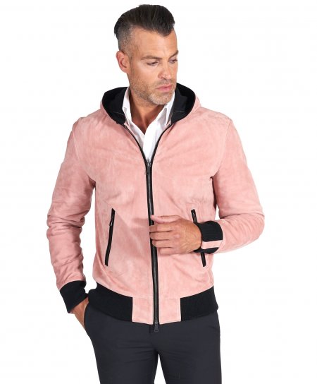 Pink hooded suede lamb...