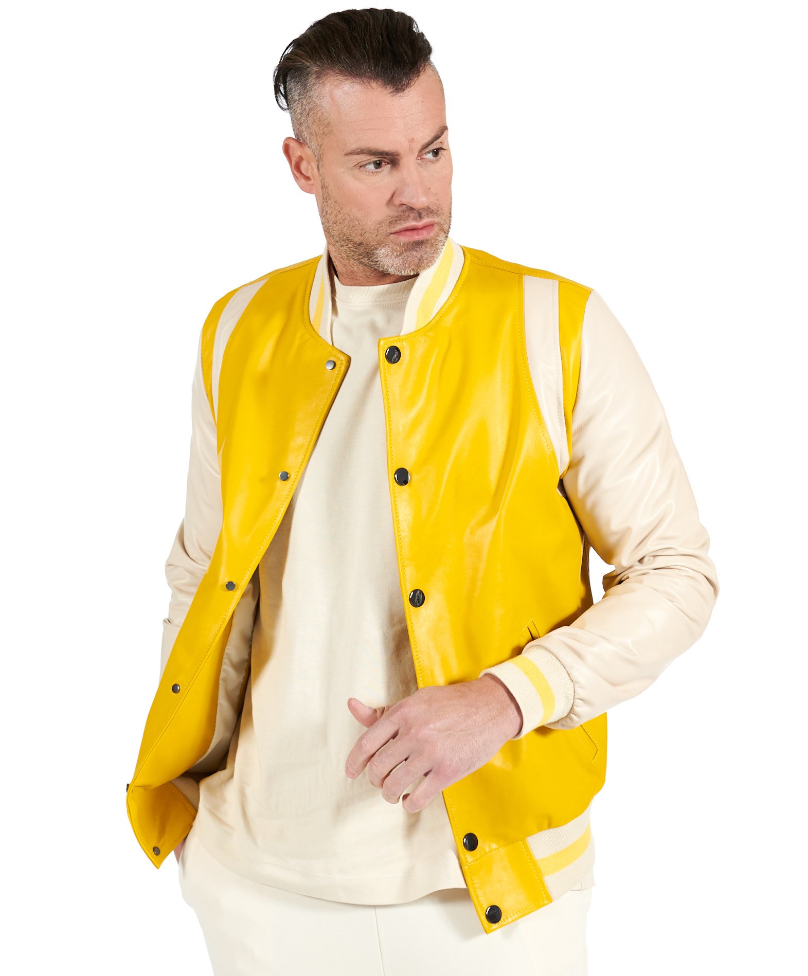 Men's Yellow Varsity Leather Jacket