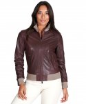 Bomber in pelle naturale bordeaux collo in lana merino