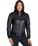 Black nappa lamb leather bomber jacket