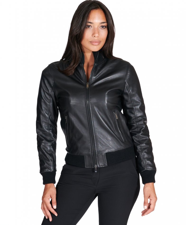 Verschuiving Junior Orthodox Women's Leather Jacket with central zip black colour G155 | D'Arienzo