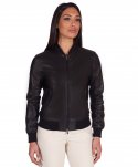 Bomber in pelle nera nappa effetto liscio