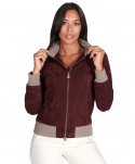 Bomber in pelle scamosciata bordeaux collo in lana merino