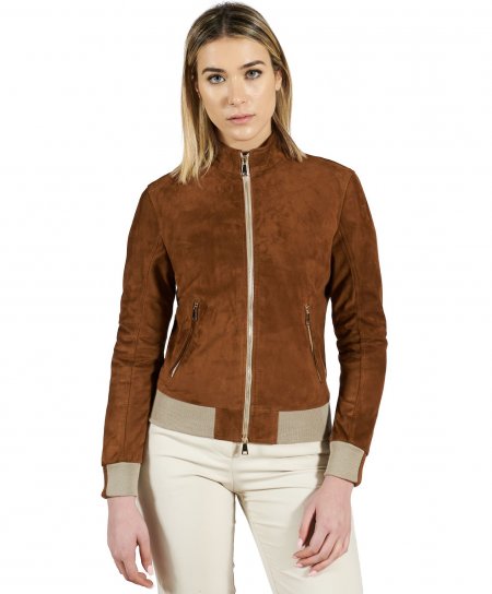 Tan suede leather bomber...