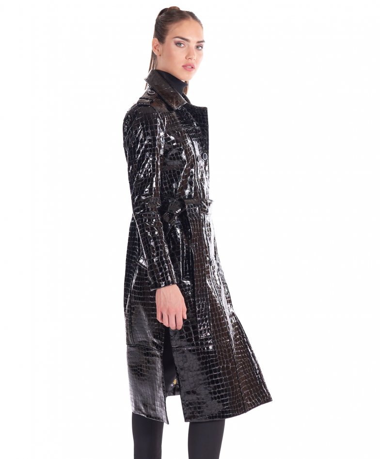 Women's Crocodile Embossed Real Leather Designer Coat 