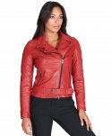 Blouson cuir roux motard agneau plongé