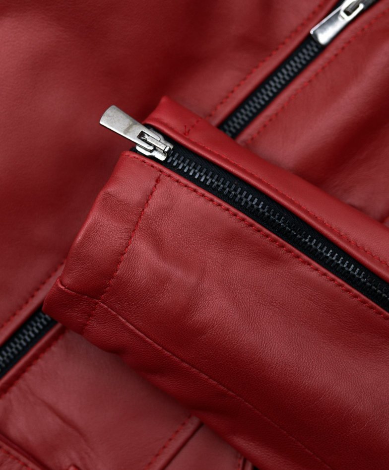 Chiodo D - Red belted nappa lamb leather biker jacket
