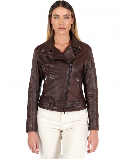 Dark brown belted leather...
