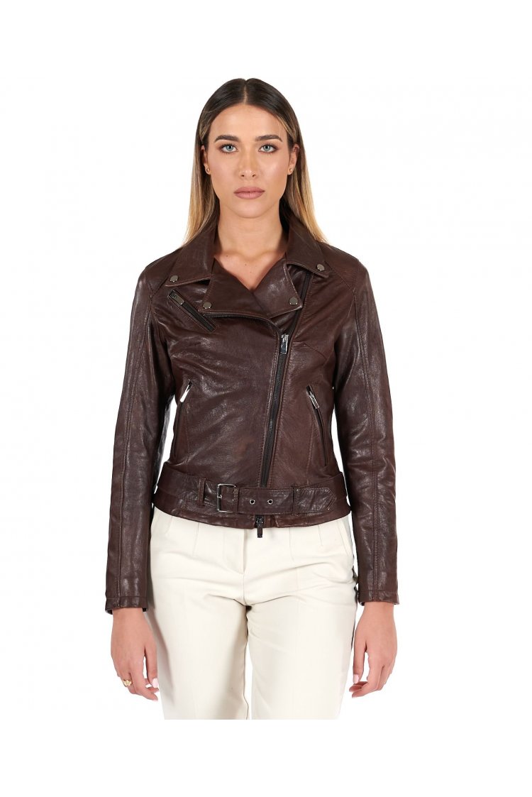 Dark brown belted leather...