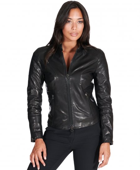 Black quilted washed leather biker jacket vintage aspect