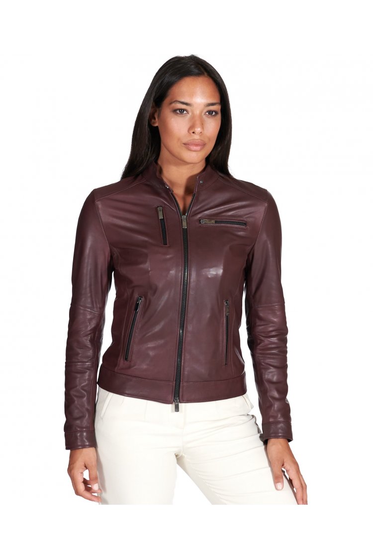 Women's Leather Jacket biker genuine leather black Giulia