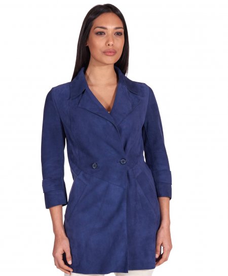 Blue suede leather top coat...