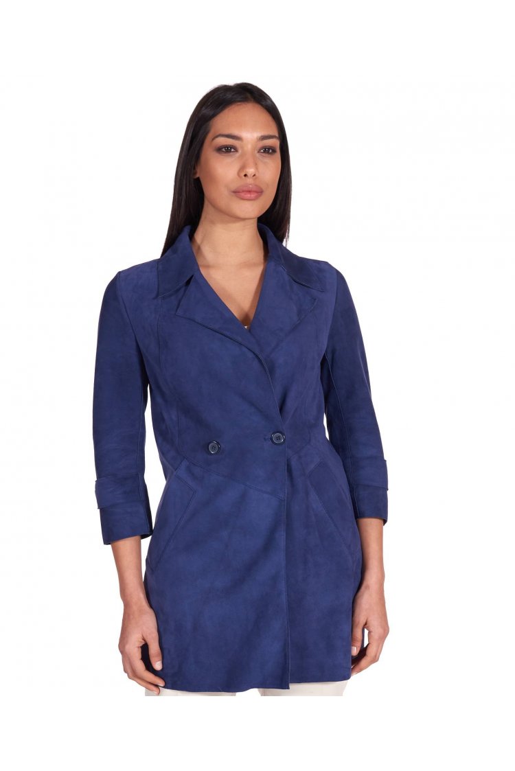 Blue suede leather top coat...