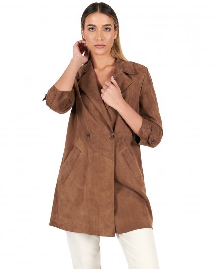 Tan suede leather top coat...