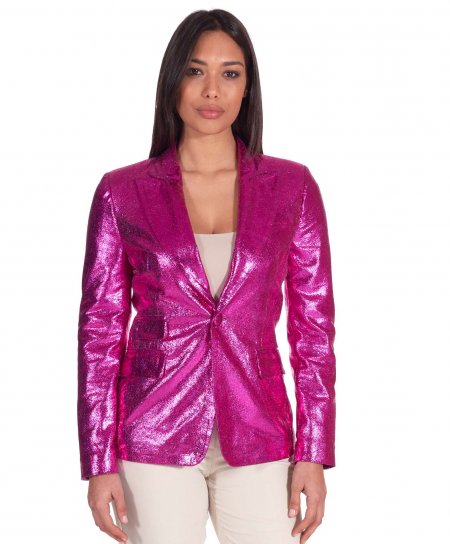 Violet laminated lamb leather jacket one button smooth effect