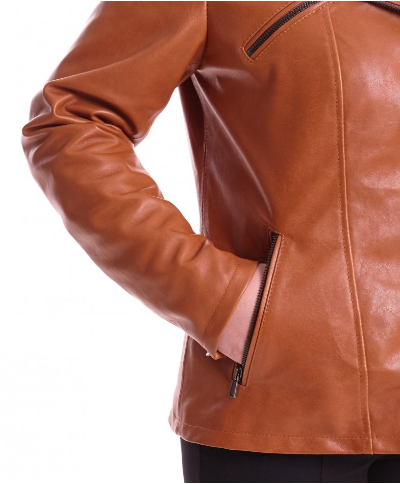 Linda - Yellow nappa lamb leather biker jacket smooth aspect