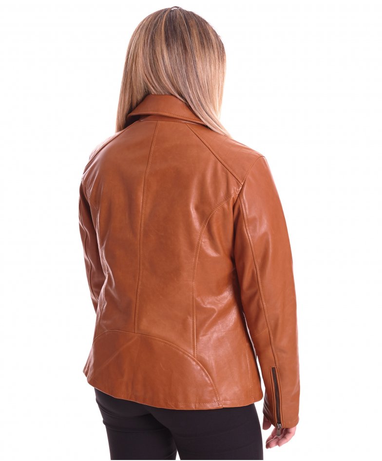 Linda - Yellow nappa lamb leather biker jacket smooth aspect