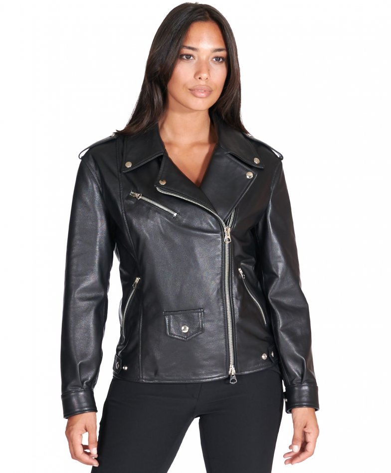 Short leather biker jacket black - Women | BALMAIN-atpcosmetics.com.vn