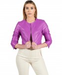 Giacca corta bolero in pelle naturale glicine girocollo
