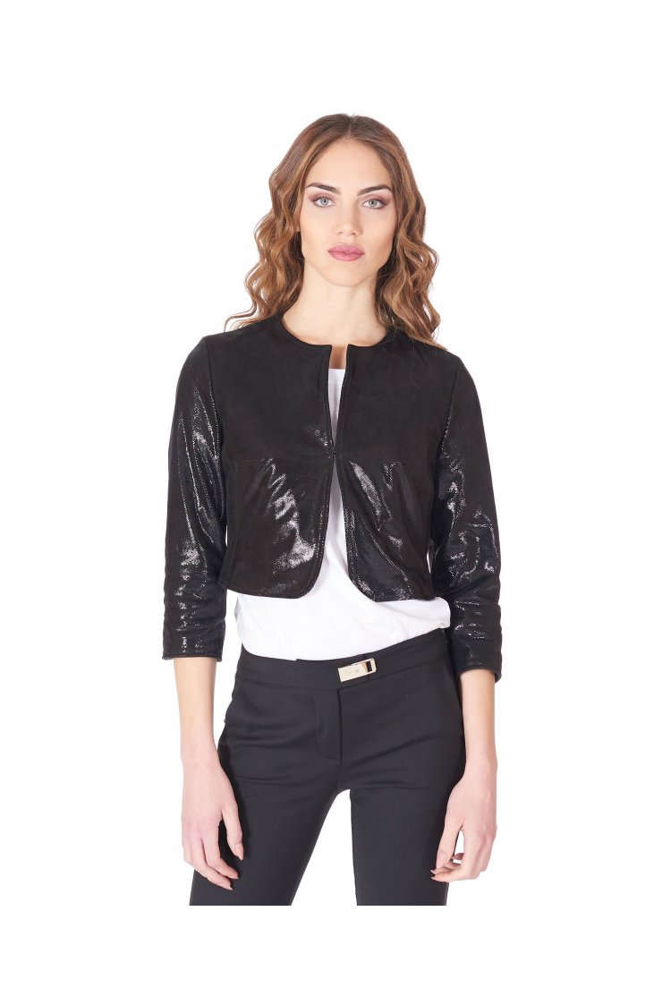 Black leather short jacket...