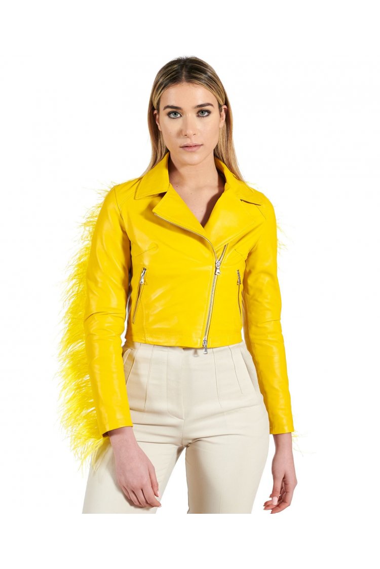 Yellow natural lamb leather...