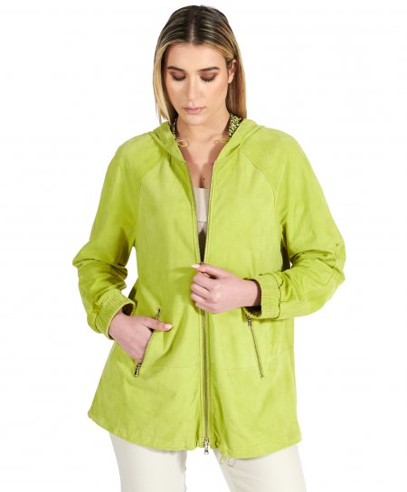 Lime hooded suede leather...